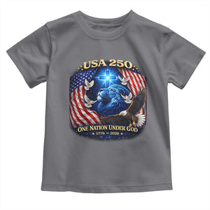 US 250th Anniversary Toddler T Shirt 250 Years One Nation Under God Christian Patriotic Cross USA Flag TS10 Charcoal Print Your Wear