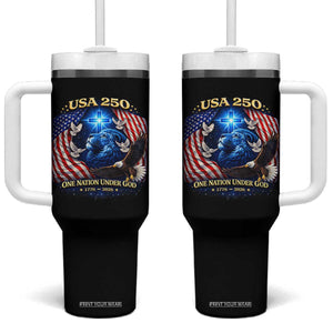 US 250th Anniversary Tumbler With Handle 250 Years One Nation Under God Christian Patriotic Cross USA Flag TS10 One Size: 40 oz Black Print Your Wear