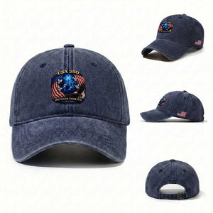US 250th Anniversary Washed Cotton Baseball Cap 250 Years One Nation Under God Christian Patriotic Cross USA Flag TS10 Washed Cap Universal Fit Navy Print Your Wear