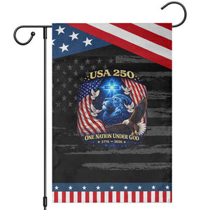 US 250th Anniversary Garden Flag 250 Years One Nation Under God Christian Patriotic Cross USA Flag TS10 Distressed Black Blue Print Your Wear