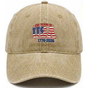 USA 250 Years Of Freedom Washed Cotton Baseball Cap USA Independence 250th Anniversary 1776 2026 Patriotic Flag TS10 Washed Cap Universal Fit Khaki Print Your Wear