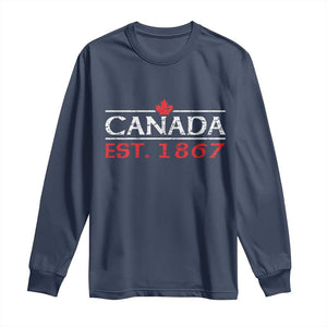 Canadian Maple Leaf Long Sleeve Shirt Canada Flag Vintage Retro Sport TS10 Navy Print Your Wear