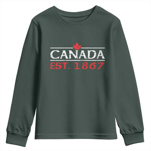 Canadian Maple Leaf Youth Sweatshirt Canada Flag Vintage Retro Sport TS10 Dark Forest Green Print Your Wear