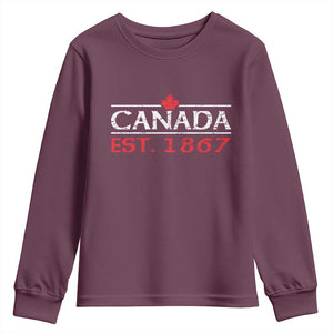 Canadian Maple Leaf Youth Sweatshirt Canada Flag Vintage Retro Sport TS10 Maroon Print Your Wear