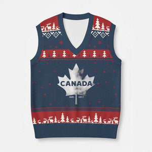 Canada Flag V-Neck Knit Sweater Vest Canadian Maple Leaf Vintage Retro Sport TS10 Navy Red Print Your Wear