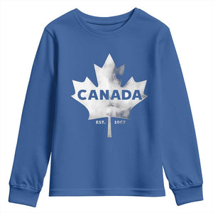 Canada Flag Youth Sweatshirt Canadian Maple Leaf Vintage Retro Sport TS10 Royal Blue Print Your Wear