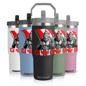 Bigfoot Canada Flag Flip Straw Tumbler Canadian Maple Leaf Patriotic Sasquatch TS10 Print Your Wear