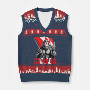 Bigfoot Canada Flag V-Neck Knit Sweater Vest Canadian Maple Leaf Patriotic Sasquatch TS10 Navy Red Print Your Wear