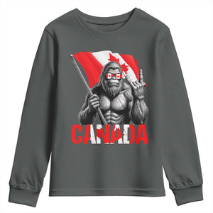 Bigfoot Canada Flag Youth Sweatshirt Canadian Maple Leaf Patriotic Sasquatch TS10 Dark Heather Print Your Wear