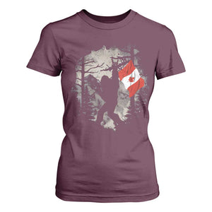 Bigfoot Canada Flag T Shirt For Women Retro Sasquatch Forest Rock On TS10 Maroon Print Your Wear