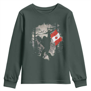 Bigfoot Canada Flag Youth Sweatshirt Retro Sasquatch Forest Rock On TS10 Dark Forest Green Print Your Wear