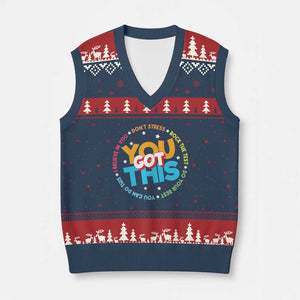 Test Day Teacher V-Neck Knit Sweater Vest Rock The Test Dont Stress Just Do Your Best TS10 Navy Red Print Your Wear