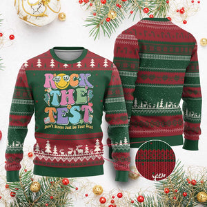 Teacher Test Day Ugly Christmas Sweater Rock The Test Dont Stress Just Do Your Best Cute Groovy TS10 Red Green Print Your Wear