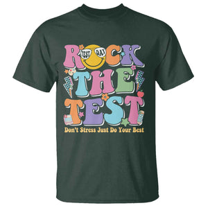 Teacher Test Day T Shirt Rock The Test Dont Stress Just Do Your Best Cute Groovy TS10 Dark Forest Green Print Your Wear