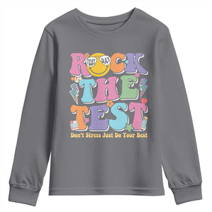 Teacher Test Day Youth Sweatshirt Rock The Test Dont Stress Just Do Your Best Cute Groovy TS10 Charcoal Print Your Wear