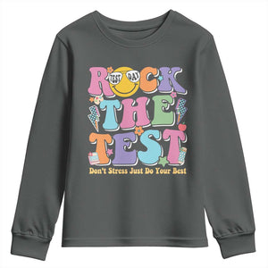 Teacher Test Day Youth Sweatshirt Rock The Test Dont Stress Just Do Your Best Cute Groovy TS10 Dark Heather Print Your Wear