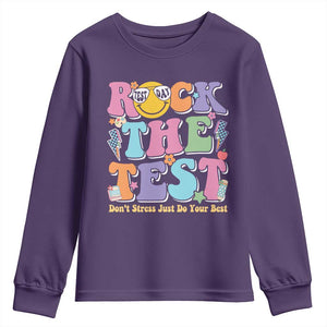 Teacher Test Day Youth Sweatshirt Rock The Test Dont Stress Just Do Your Best Cute Groovy TS10 Purple Print Your Wear
