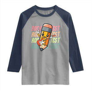 Teacher Rock The Test Day Raglan Shirt Testing Motivational TS10 Sport Gray Navy Print Your Wear