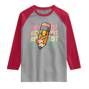 Teacher Rock The Test Day Raglan Shirt Testing Motivational TS10 Sport Gray Red Print Your Wear