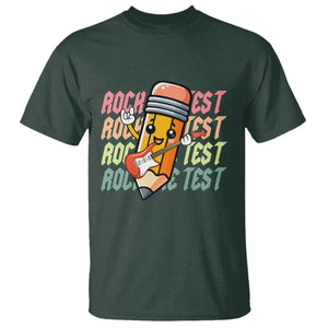 Teacher Rock The Test Day T Shirt Testing Motivational TS10 Dark Forest Green Print Your Wear