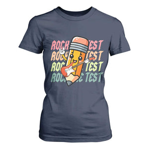Teacher Rock The Test Day T Shirt For Women Testing Motivational TS10 Navy Print Your Wear