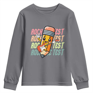 Teacher Rock The Test Day Youth Sweatshirt Testing Motivational TS10 Charcoal Print Your Wear