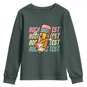Teacher Rock The Test Day Youth Sweatshirt Testing Motivational TS10 Dark Forest Green Print Your Wear