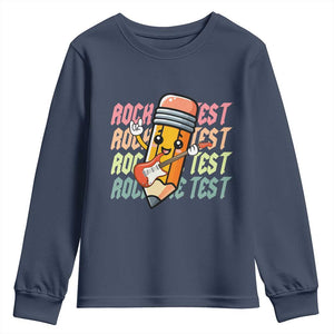 Teacher Rock The Test Day Youth Sweatshirt Testing Motivational TS10 Navy Print Your Wear