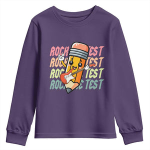 Teacher Rock The Test Day Youth Sweatshirt Testing Motivational TS10 Purple Print Your Wear