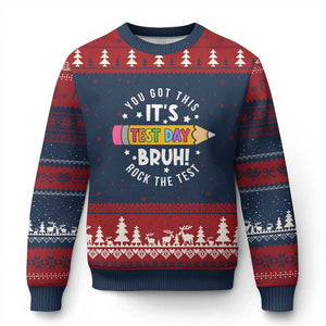 Test Day Bruh Ugly Christmas Sweater You Got This Rock The Test Teacher TS10 Navy Red Print Your Wear