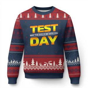 Funny Test Day Ugly Christmas Sweater May The Skills Be With You Motivational Teacher TS10 Navy Red Print Your Wear
