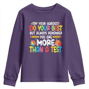 Testing Day Youth Sweatshirt Try Your Hardest Teachers TS10 Purple Print Your Wear