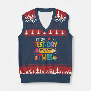 Test Day You Got This V-Neck Knit Sweater Vest TS10 Navy Red Print Your Wear