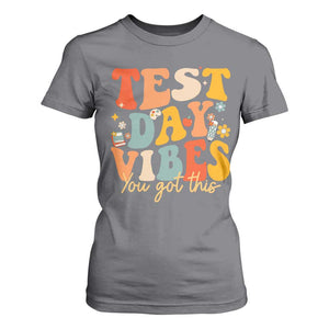 Test Day Vibes T Shirt For Women Teacher Groovy Testing Day Exam TS10 Charcoal Print Your Wear