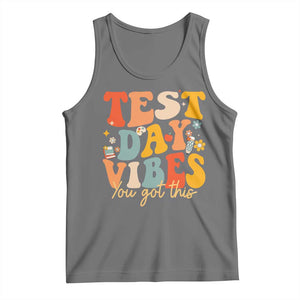 Test Day Vibes Tank Top Teacher Groovy Testing Day Exam TS10 Black Heather Print Your Wear