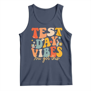 Test Day Vibes Tank Top Teacher Groovy Testing Day Exam TS10 Navy Print Your Wear