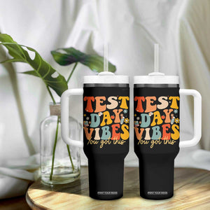 Test Day Vibes Tumbler With Handle Teacher Groovy Testing Day Exam TS10 Print Your Wear