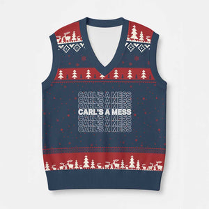 Carl's A Mess V-Neck Knit Sweater Vest Reality TV Funny Meme TS10 Navy Red Print Your Wear