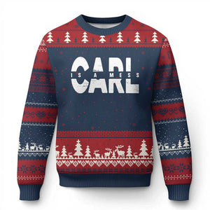 Carl's A Mess Ugly Christmas Sweater Reality TV Viral Meme TS10 Navy Red Print Your Wear