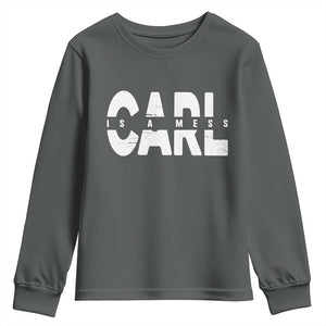 Carl's A Mess Youth Sweatshirt Reality TV Viral Meme TS10 Dark Heather Print Your Wear