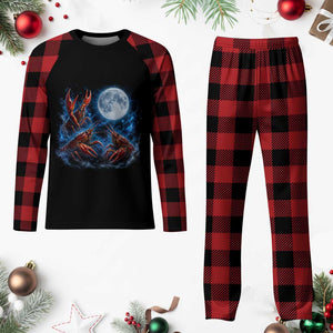 Three Crawfish Moon Plaid Pajama Set Lobster Howling To The Moon Vintage Moon Animals TS10 Buffalo Plaid Print Your Wear