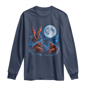 Three Crawfish Moon Long Sleeve Shirt Lobster Howling To The Moon Vintage Moon Animals TS10 Navy Print Your Wear