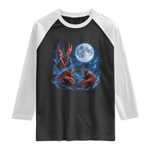Three Crawfish Moon Raglan Shirt Lobster Howling To The Moon Vintage Moon Animals TS10 Black White Print Your Wear