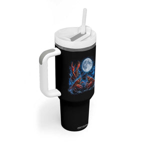 Three Crawfish Moon Tumbler With Handle Lobster Howling To The Moon Vintage Moon Animals TS10 Print Your Wear