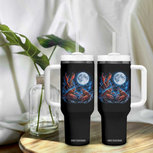 Three Crawfish Moon Tumbler With Handle Lobster Howling To The Moon Vintage Moon Animals TS10 Print Your Wear