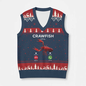 Crawfish Calling V-Neck Knit Sweater Vest Funny Fishing Cajun Boil Lobster Meme TS10 Navy Red Print Your Wear