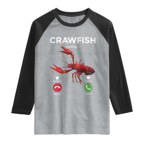 Crawfish Calling Raglan Shirt Funny Fishing Cajun Boil Lobster Meme TS10 Heather Gray Black Print Your Wear