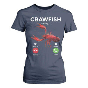 Crawfish Calling T Shirt For Women Funny Fishing Cajun Boil Lobster Meme TS10 Navy Print Your Wear