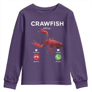 Crawfish Calling Youth Sweatshirt Funny Fishing Cajun Boil Lobster Meme TS10 Purple Print Your Wear