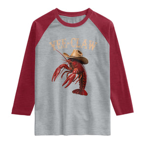 Funny Cowboy Crawfish Raglan Shirt Yee Claw Funny Crawfish Cajun Seafood Festival TS10 Heather Gray Heather Red Print Your Wear